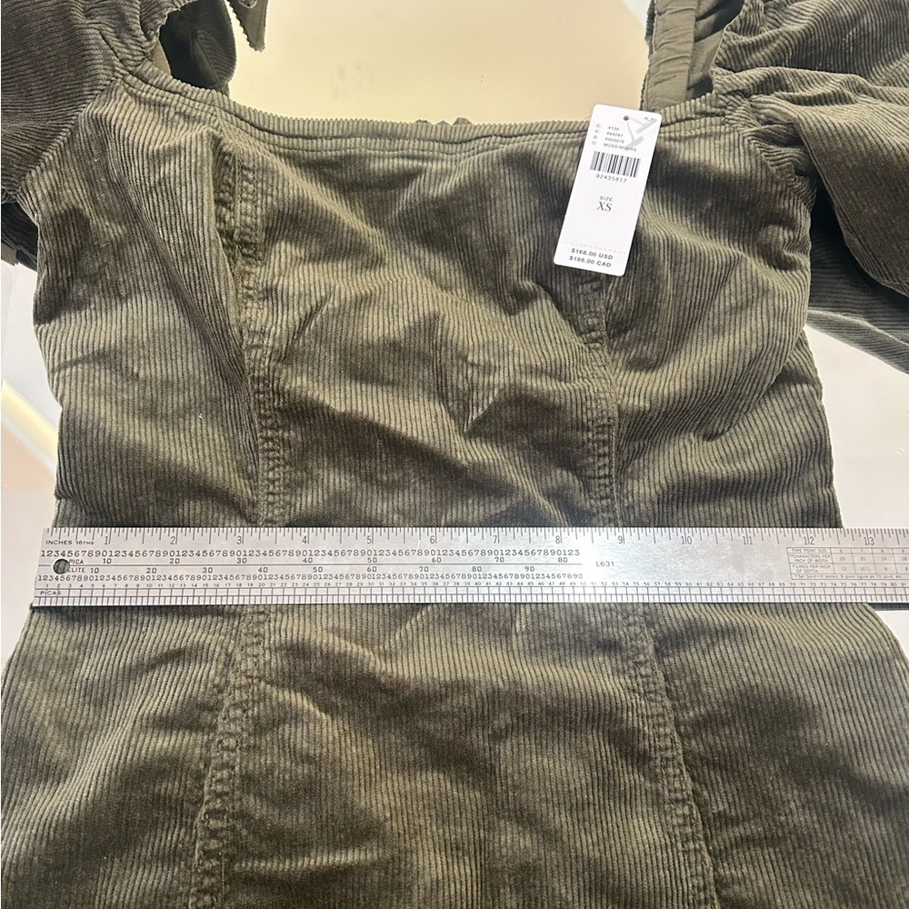 NWT PILCRO by ANTHROPOLOGIE Puff Sleeve Square Neck Corduroy Mini Dress - Picture 14 of 15